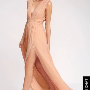 Lulu’s Blush bridesmaids maxi dress
